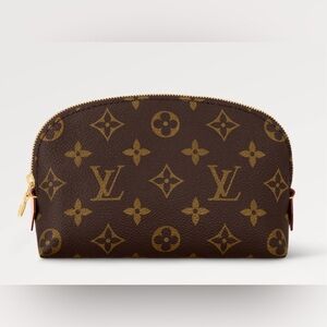 Authentic Louis Vuitton Cosmetic Pouch Bag, Gold and Brown, Monogram Louis Bag